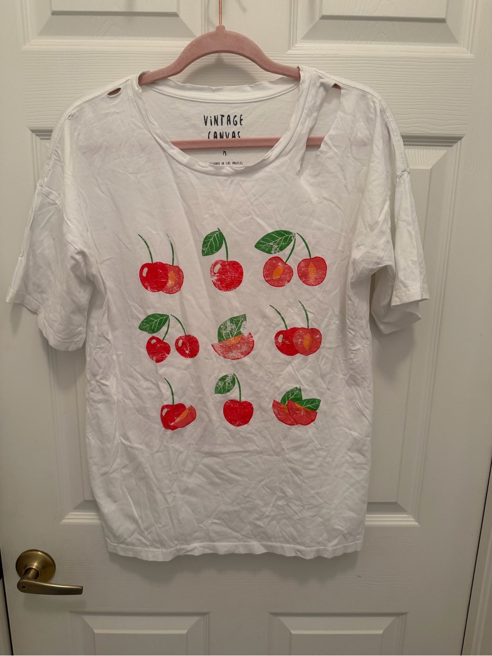 Vintage White Tee with Red Cherry Print